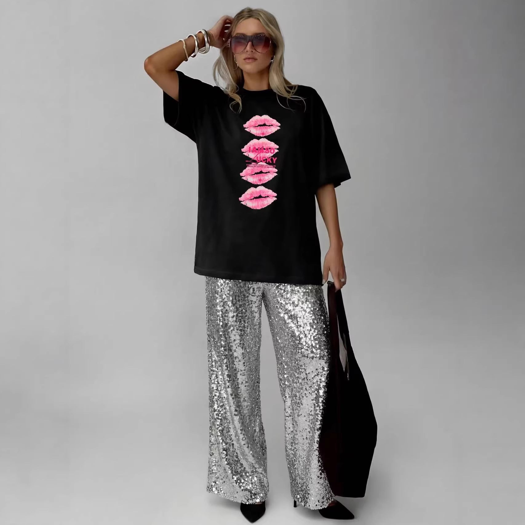 Lip print loose top
