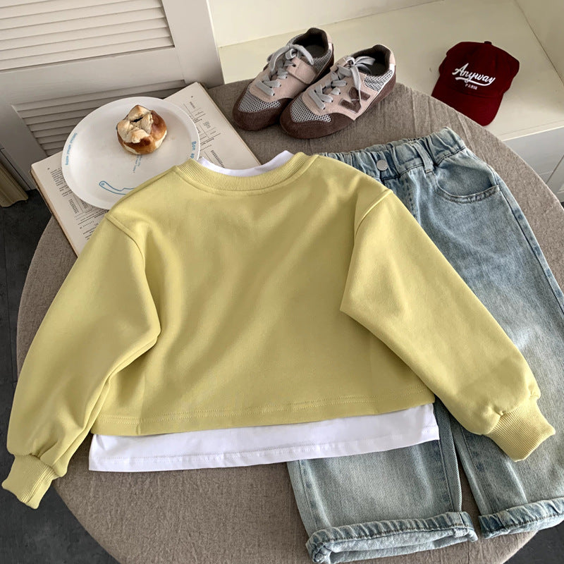Girl's fake two spring and autumn tops