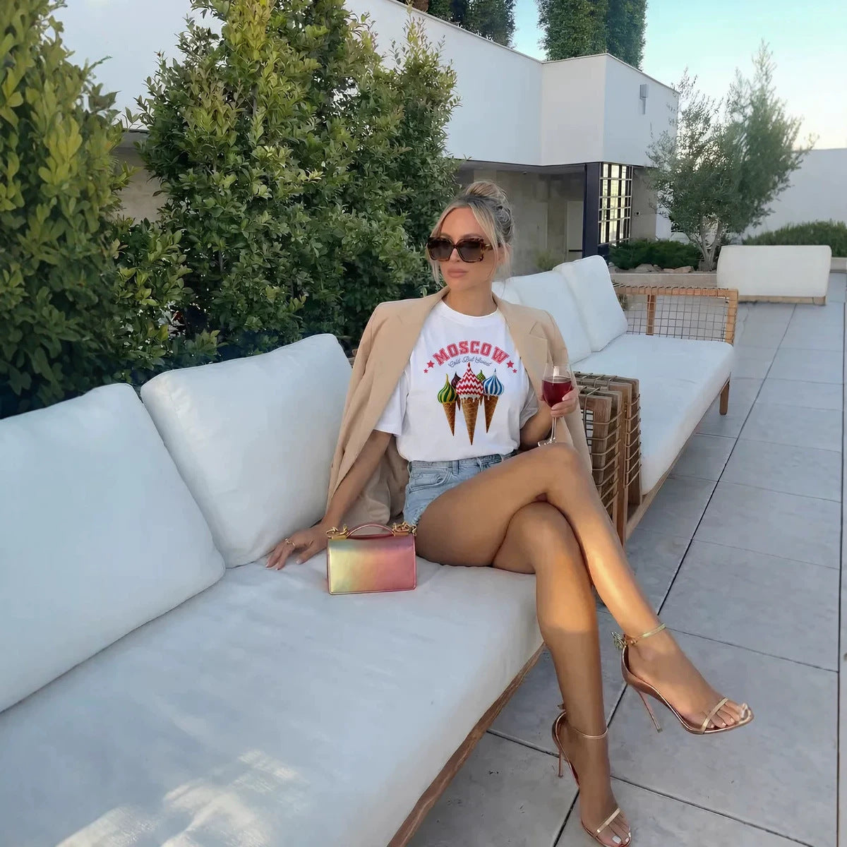 Ice cream pattern loose short sleeved T-shirt for women