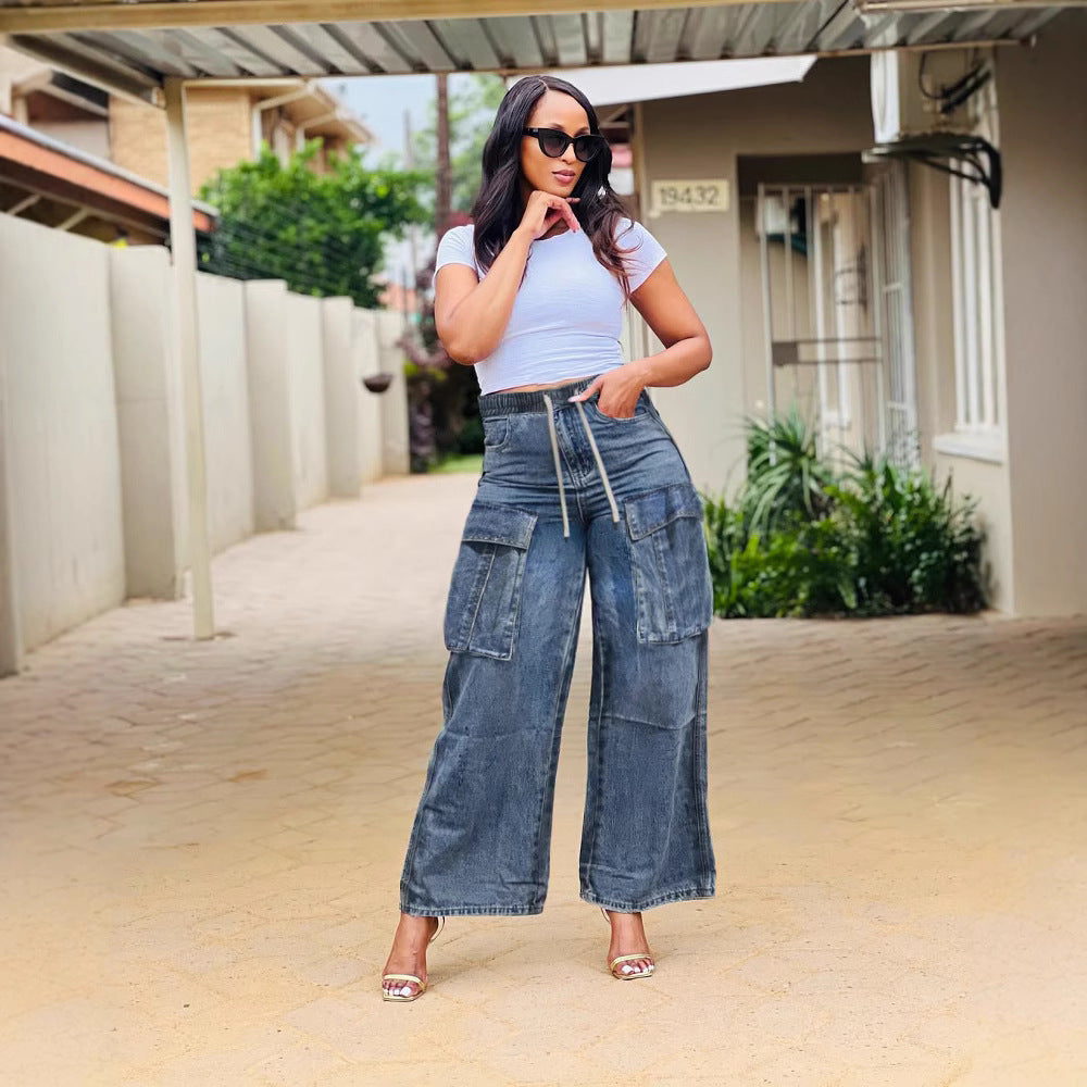Street Style Wide Leg Cargo Women's Jeans