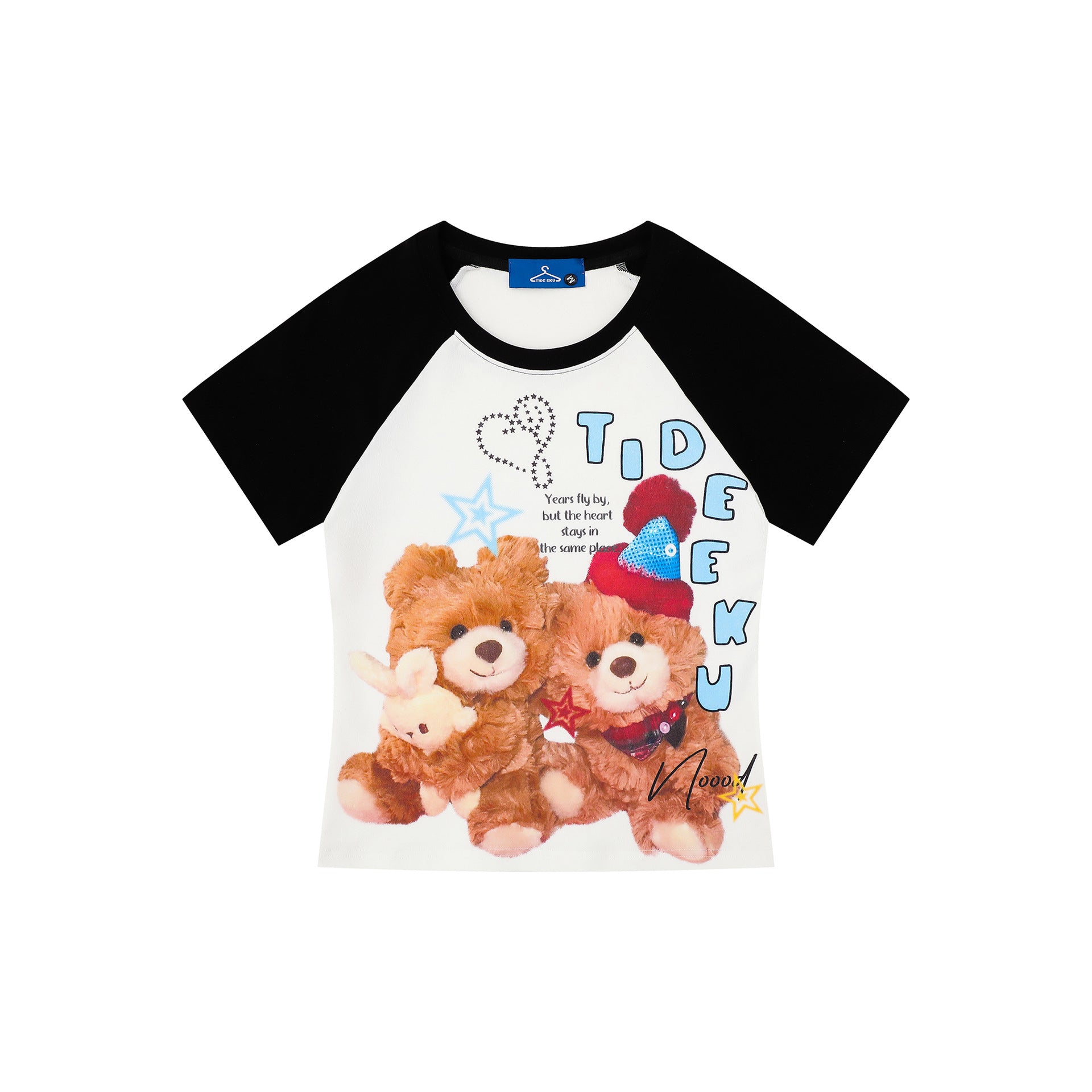 Women's Loose Round Neck Casual Short Sleeve Shirt with Cute Bear Print