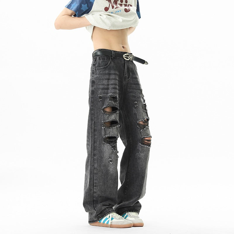 Distressed ripped jeans men streetwear pants