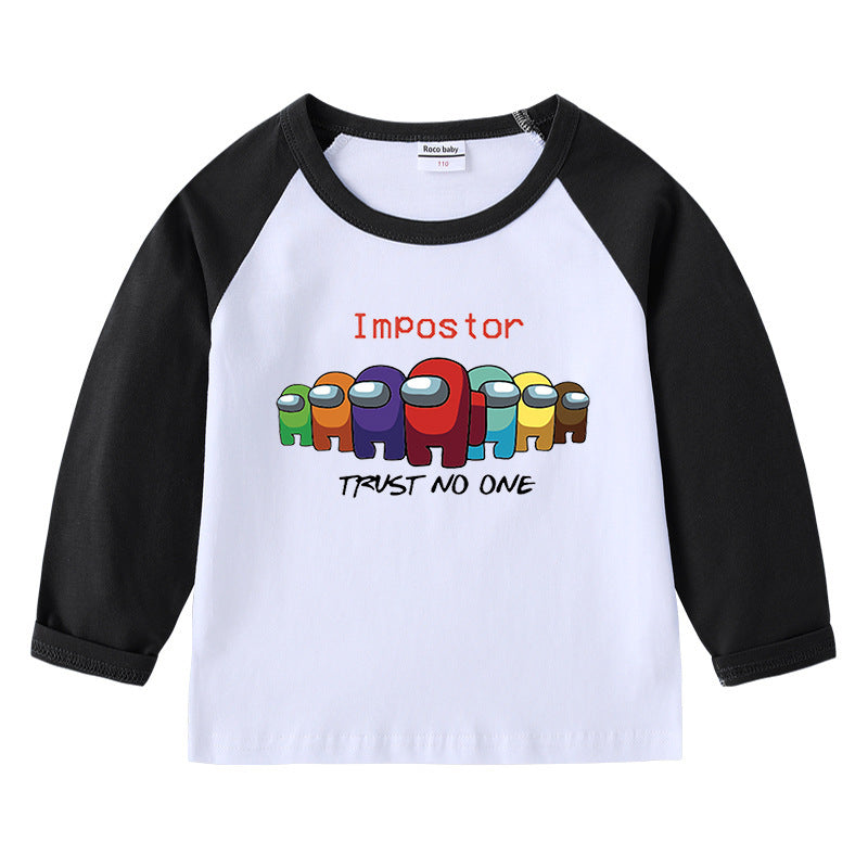 Children's T-shirt with round neck cartoon long sleeves