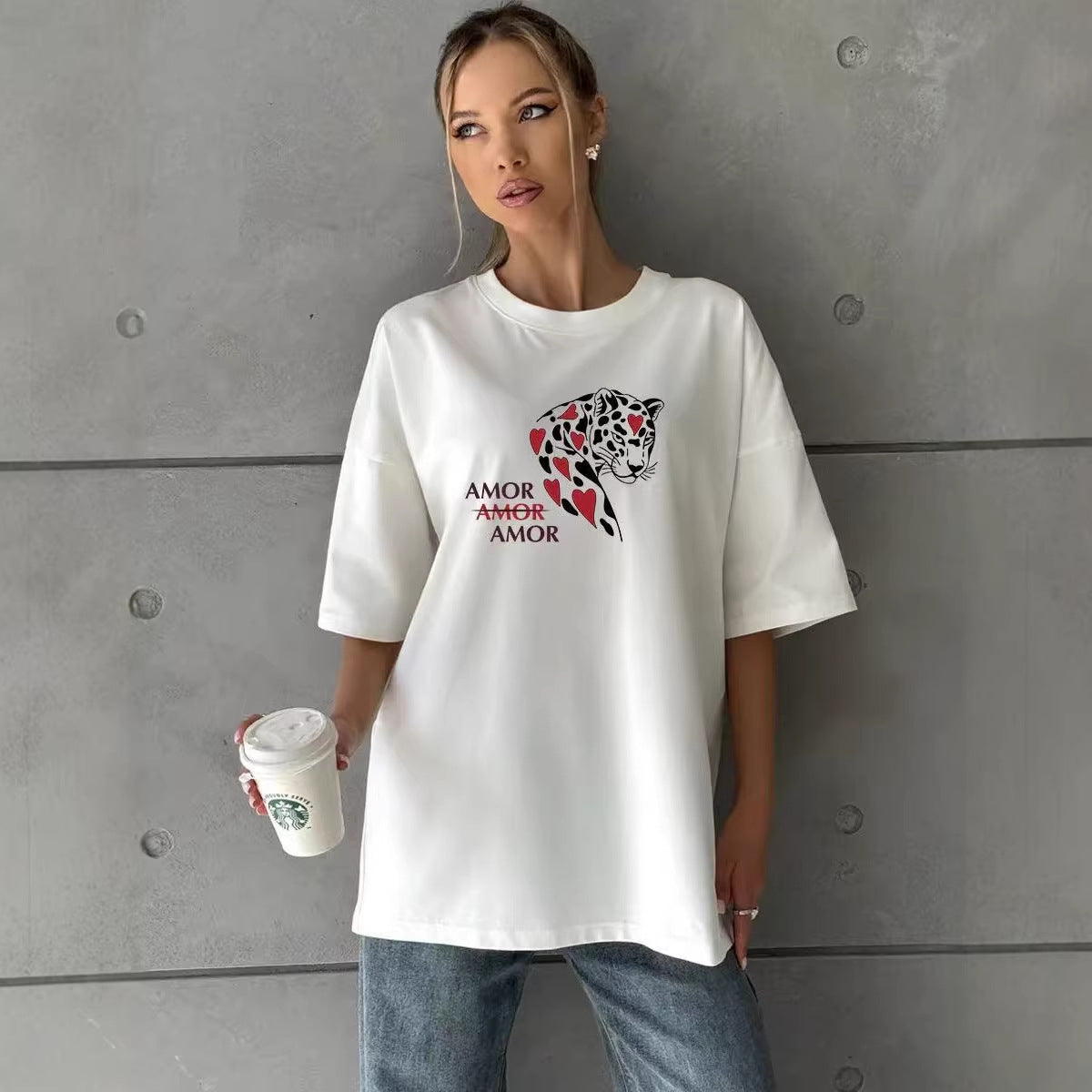 Cheetah pattern short sleeved T-shirt for women
