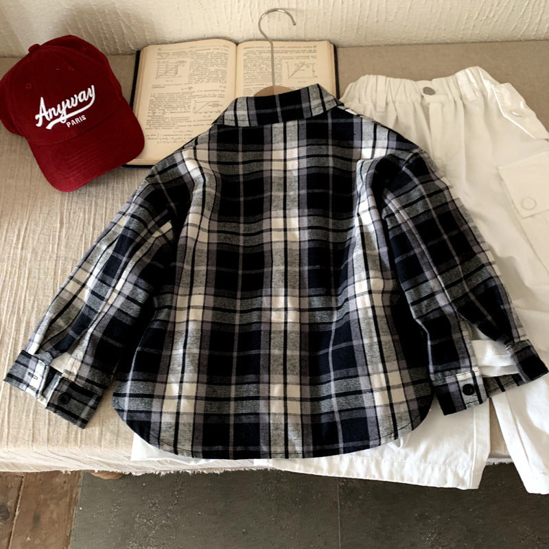 Children's clothing boys' long sleeved shirt checkered shirt