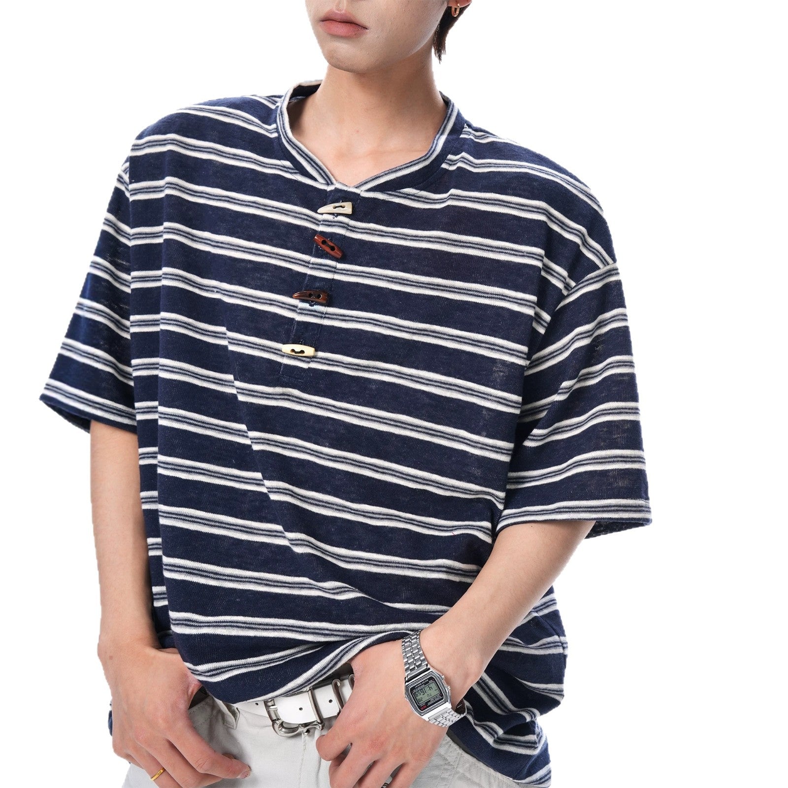 Henley Neck Short Sleeve T-Shirt Men