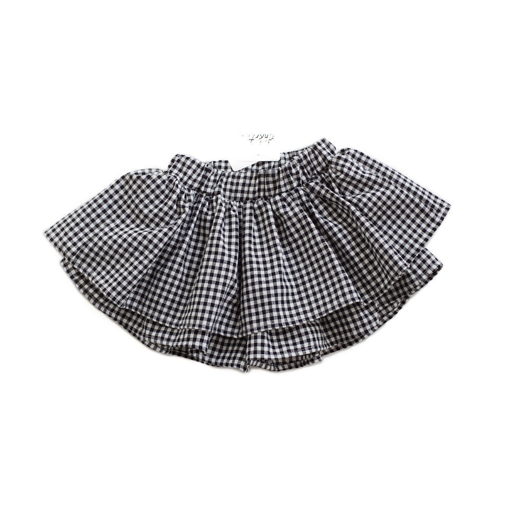 Girls Checkered Skirt Pants Children's Puffy Princess Dress