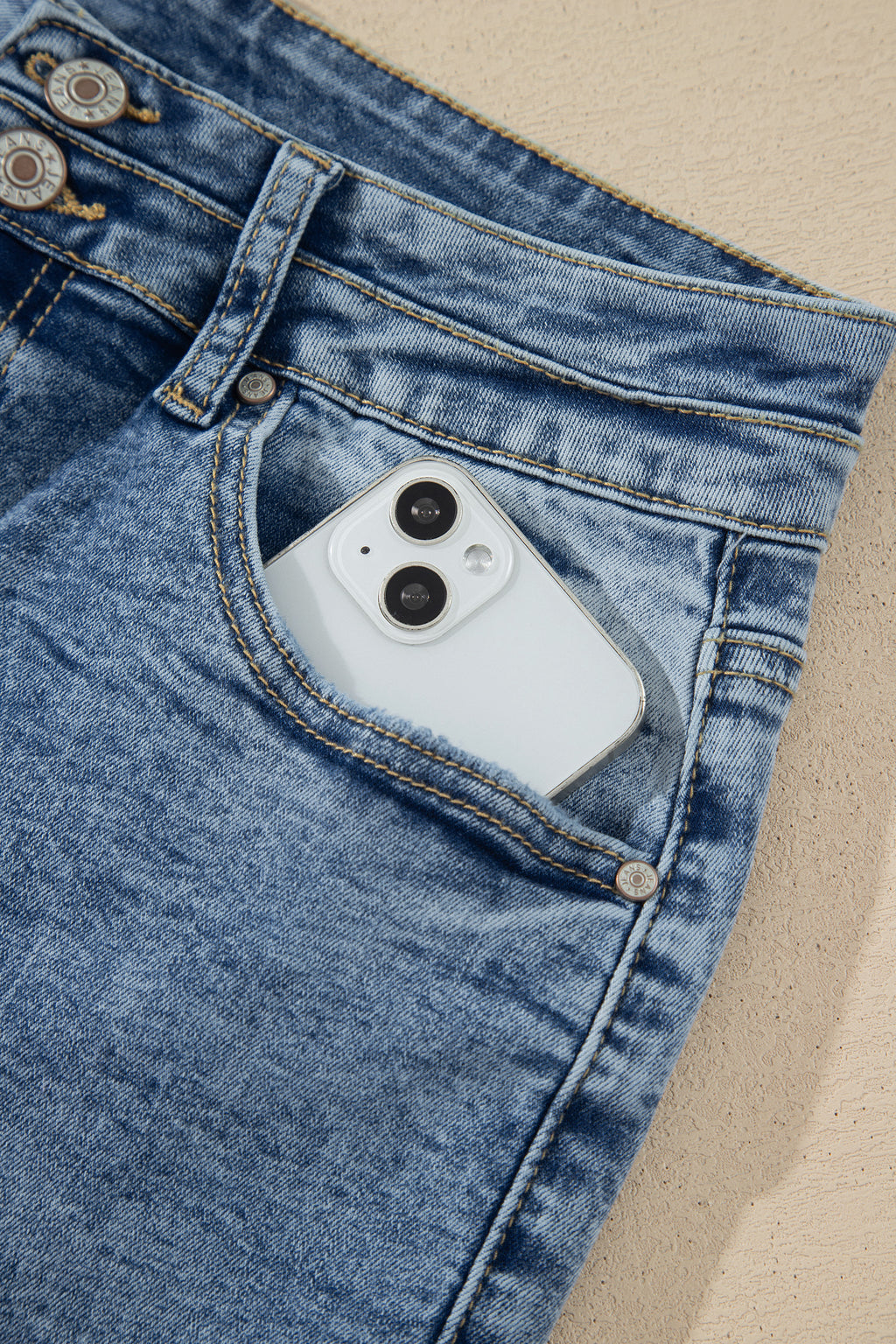 Sail Blue Acid Wash Pocket Detail Flare Jeans
