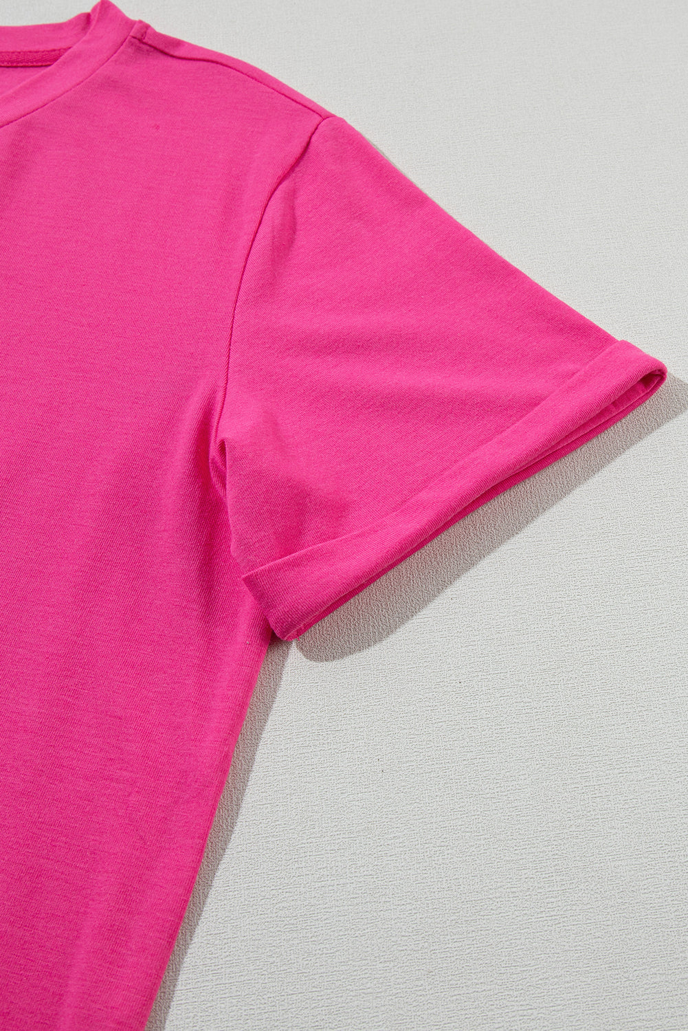 Sachet Pink Solid Color Basic Crew Neck Plain Tee