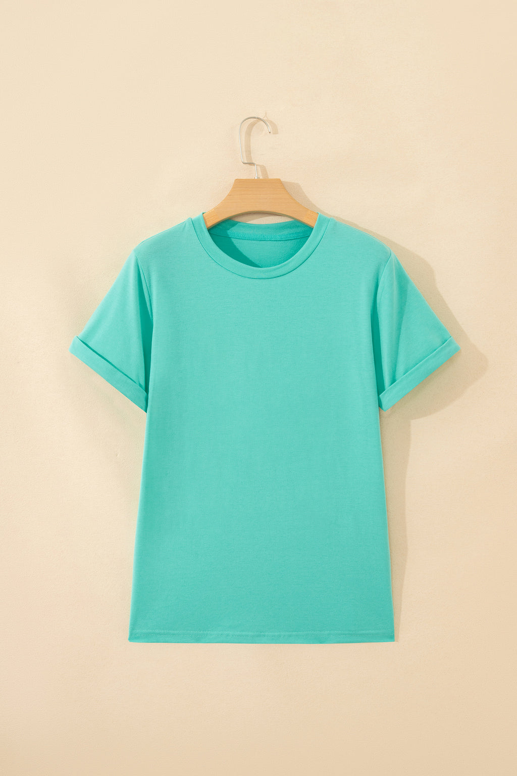 Sachet Pink Solid Color Basic Crew Neck Plain Tee