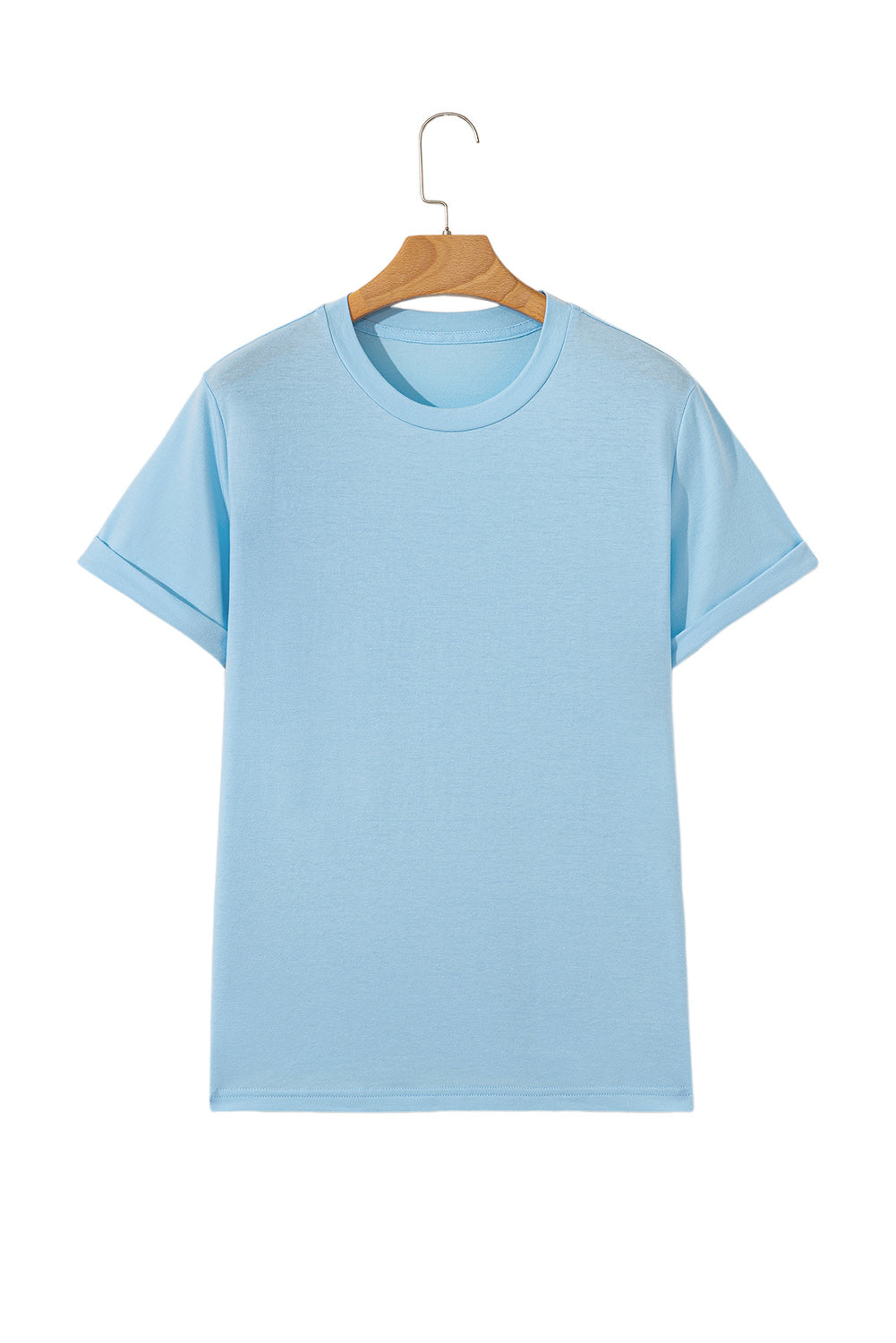 Sachet Pink Solid Color Basic Crew Neck Plain Tee