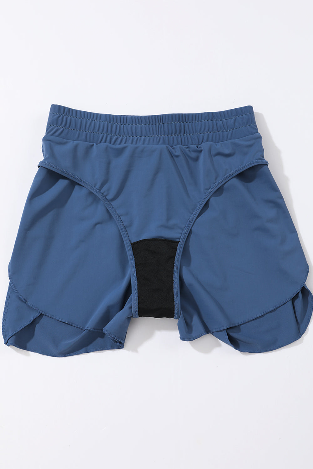 Black Solid Color 2-in-1 Drawstring Elastic Waist Swim Shorts