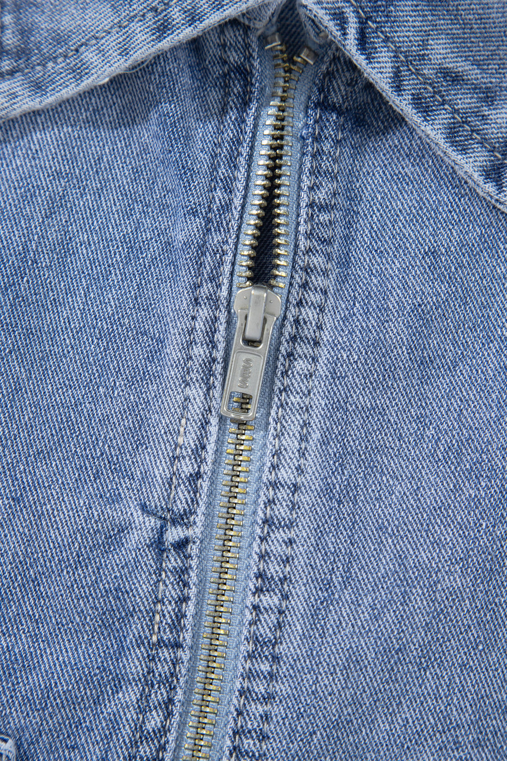 Beau Blue Studded Metal Zipper Rivet Pockets Long Sleeve Denim Jacket
