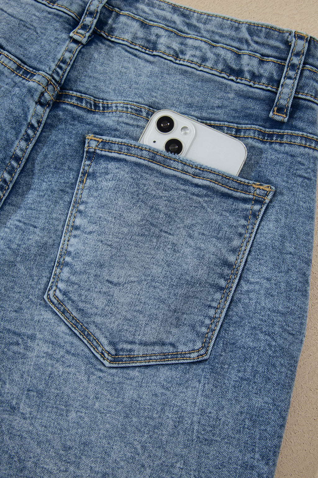 Sail Blue Acid Wash Pocket Detail Flare Jeans