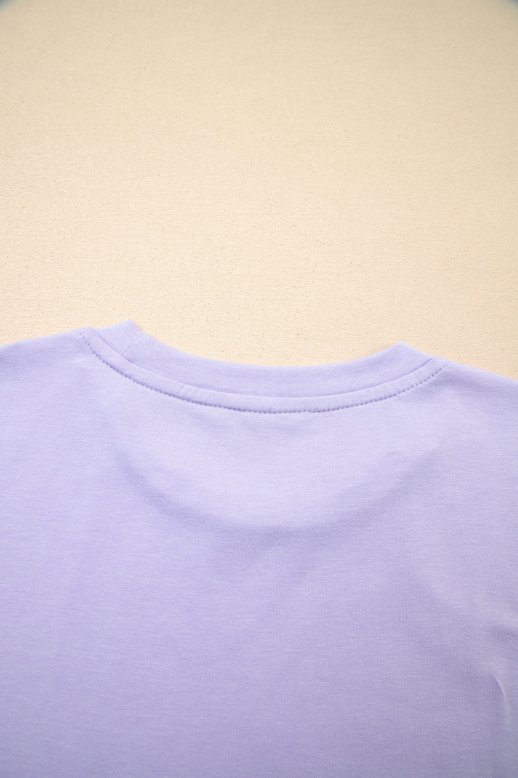 Sachet Pink Solid Color Basic Crew Neck Plain Tee