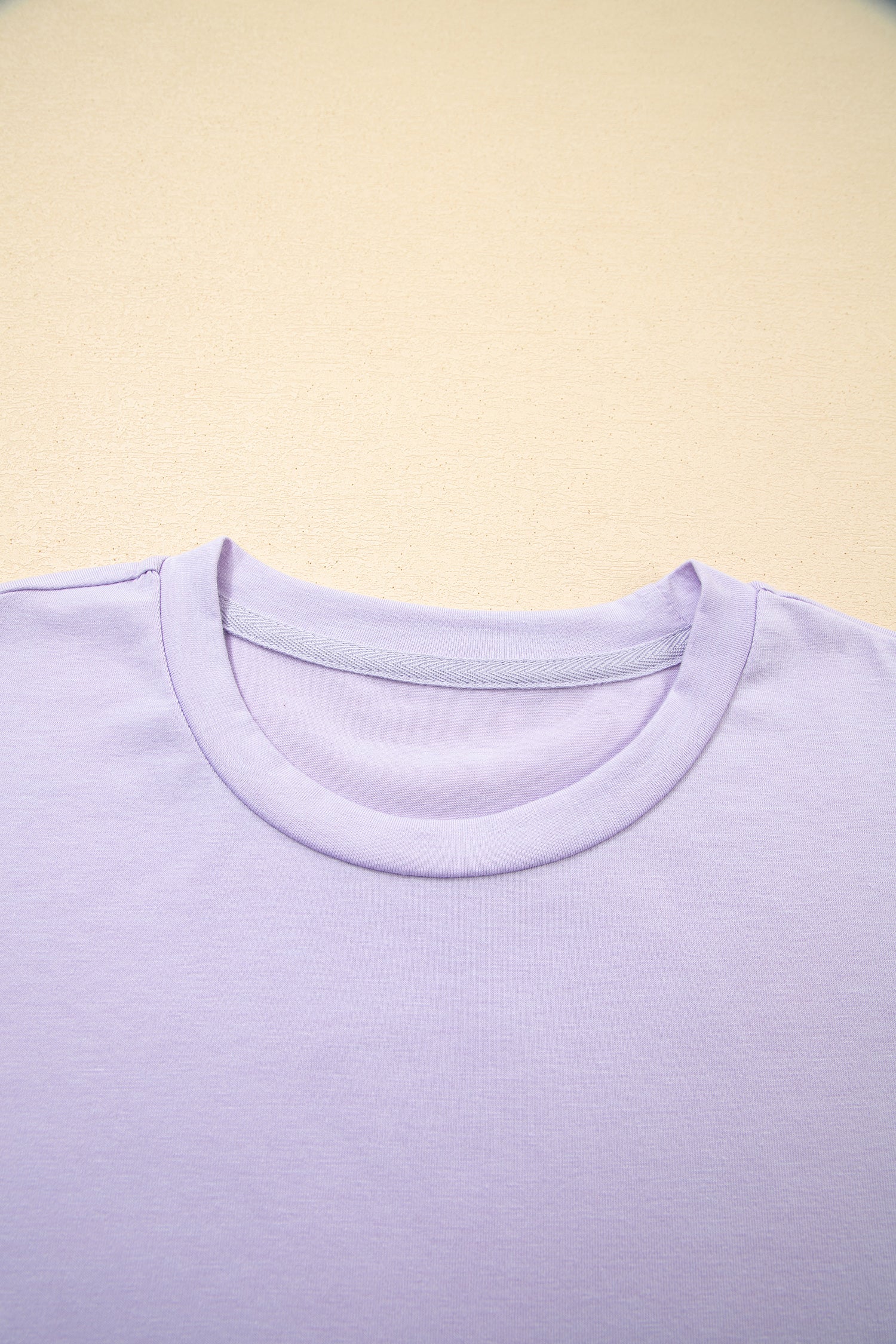 Sachet Pink Solid Color Basic Crew Neck Plain Tee