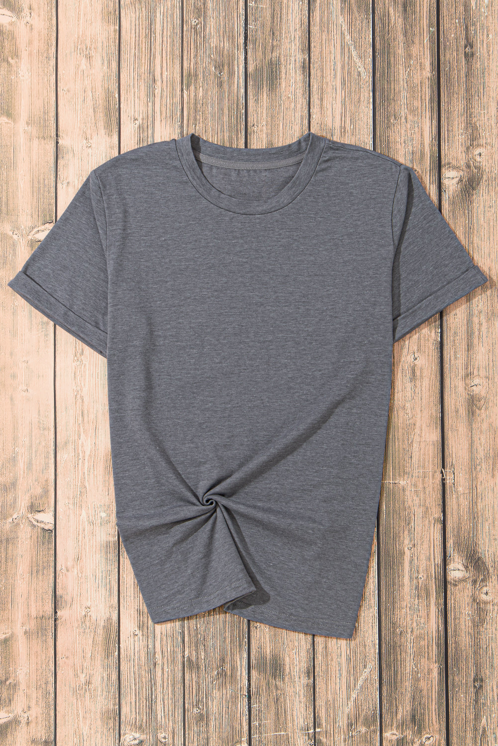Sachet Pink Solid Color Basic Crew Neck Plain Tee