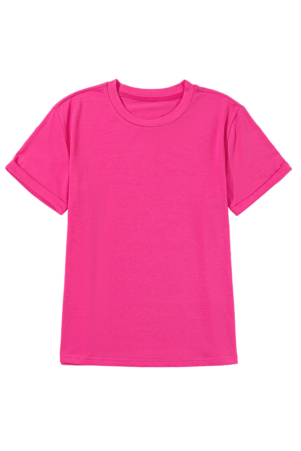Sachet Pink Solid Color Basic Crew Neck Plain Tee