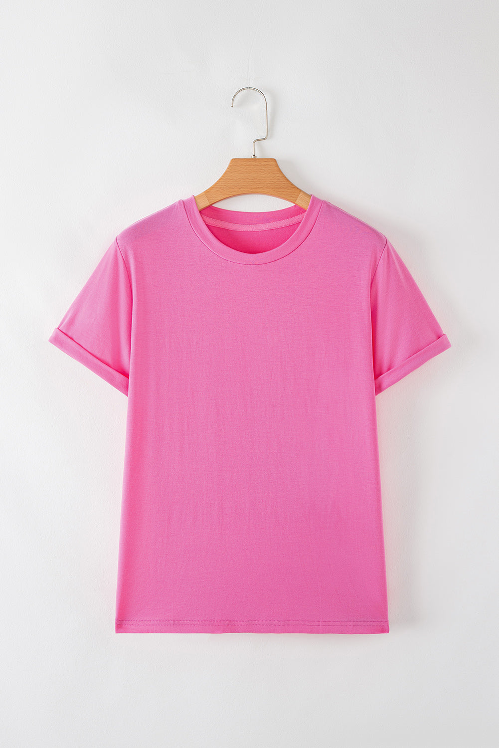Sachet Pink Solid Color Basic Crew Neck Plain Tee