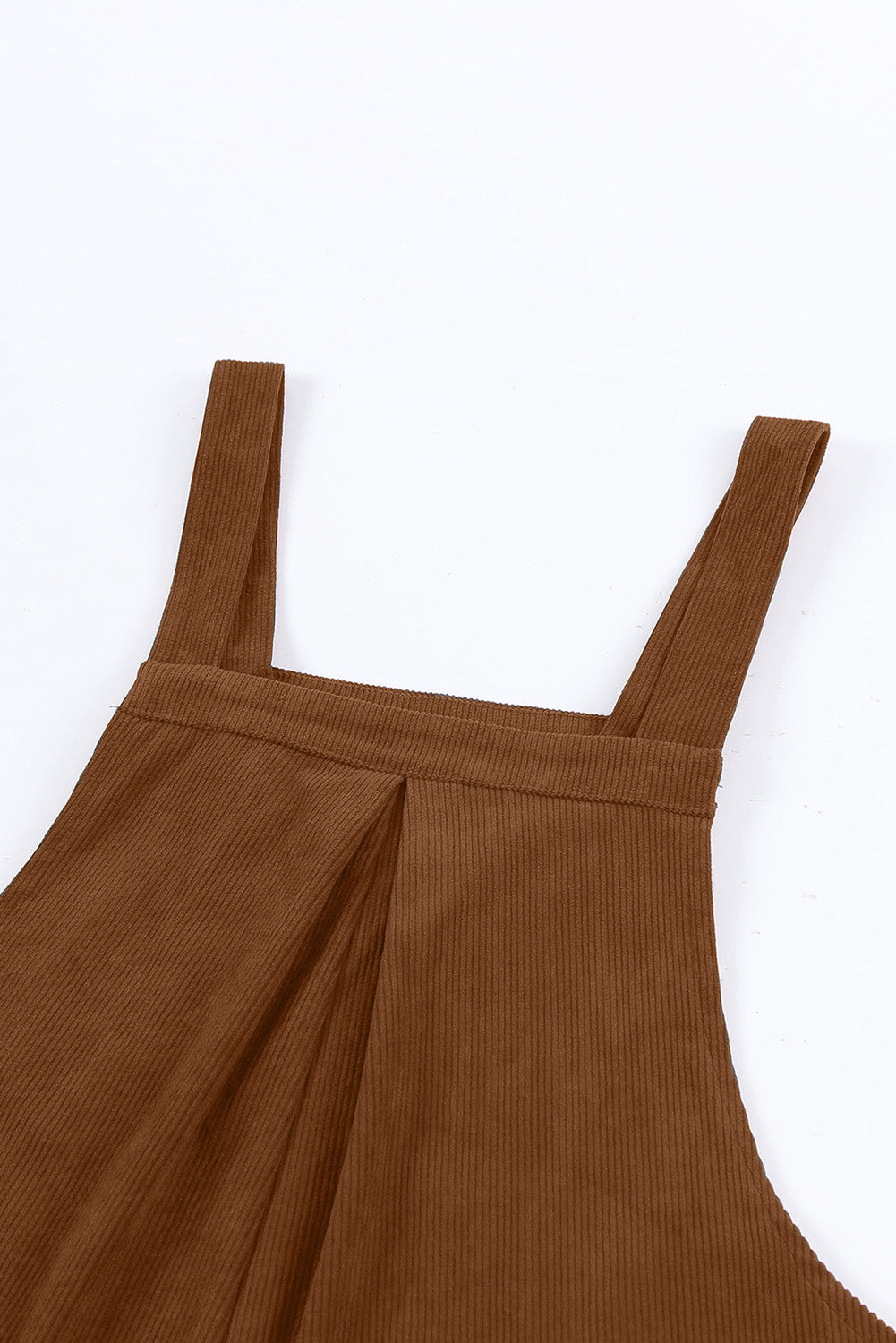 Brown Solid Color Corduroy Wide Leg Bib Overalls