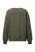 Jungle Green Solid Color Textured Round Neck Drop Shoulder Pullover Sweatshirt