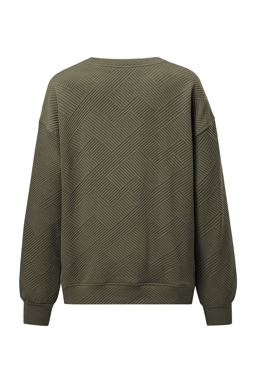 Jungle Green Solid Color Textured Round Neck Drop Shoulder Pullover Sweatshirt
