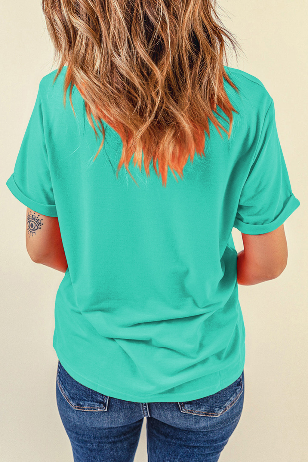 Sachet Pink Solid Color Basic Crew Neck Plain Tee