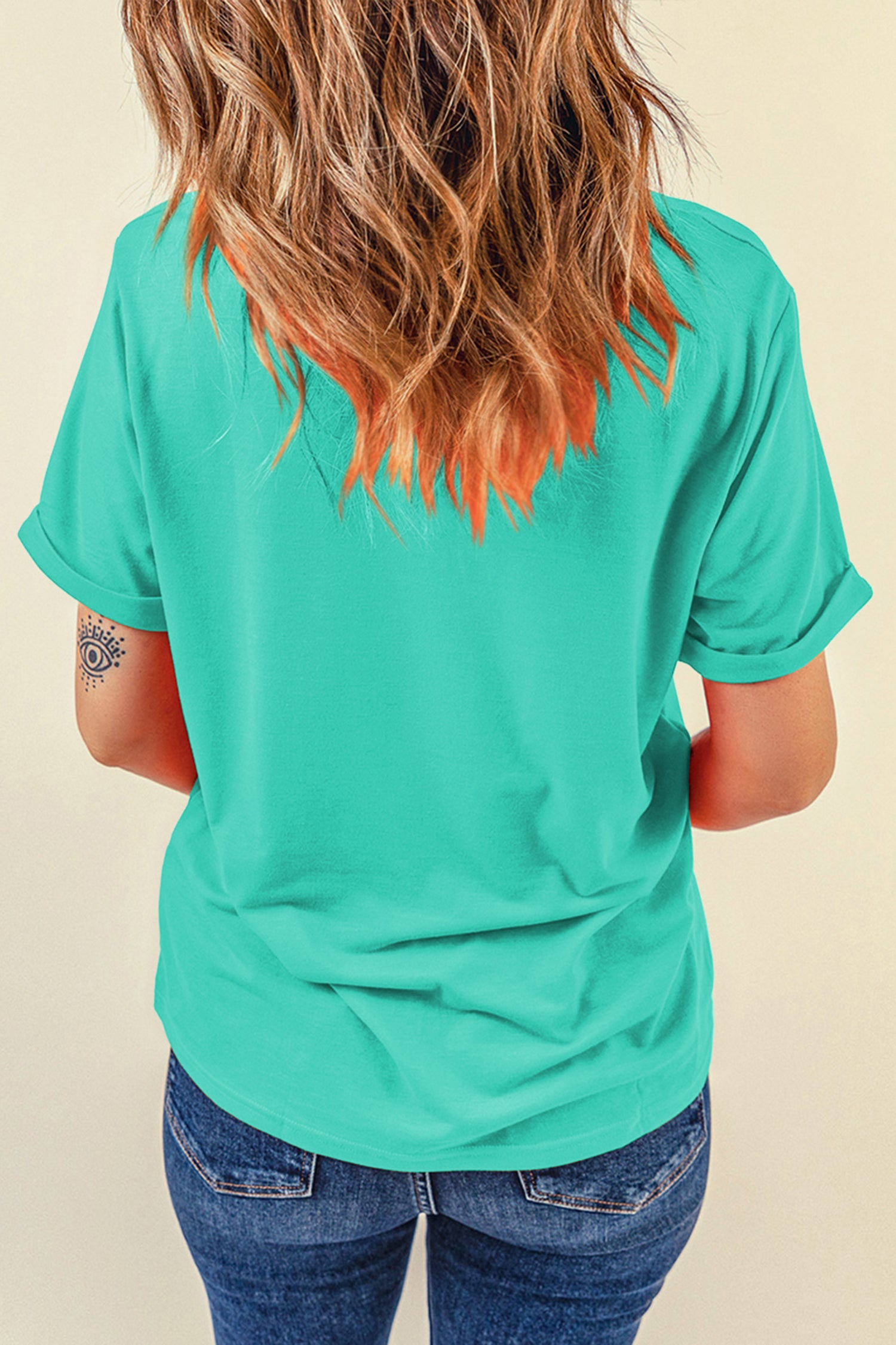 Sachet Pink Solid Color Basic Crew Neck Plain Tee