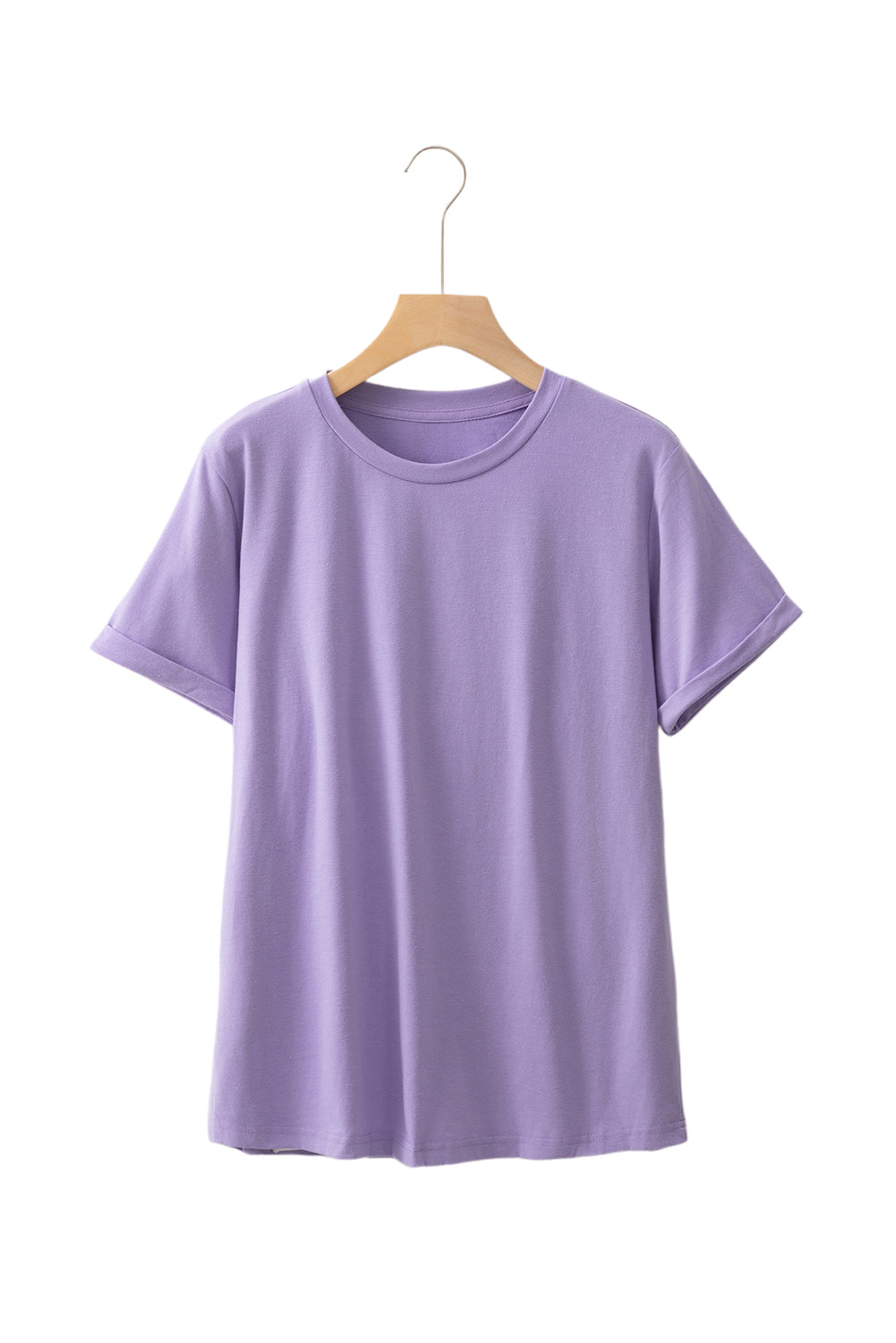 Sachet Pink Solid Color Basic Crew Neck Plain Tee