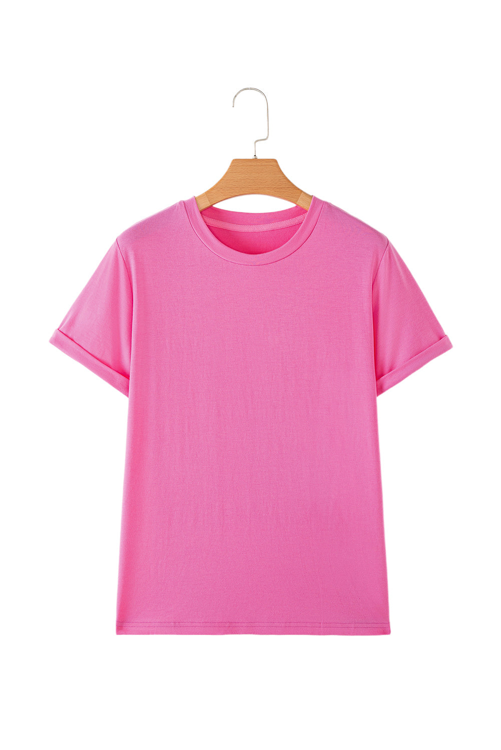Sachet Pink Solid Color Basic Crew Neck Plain Tee