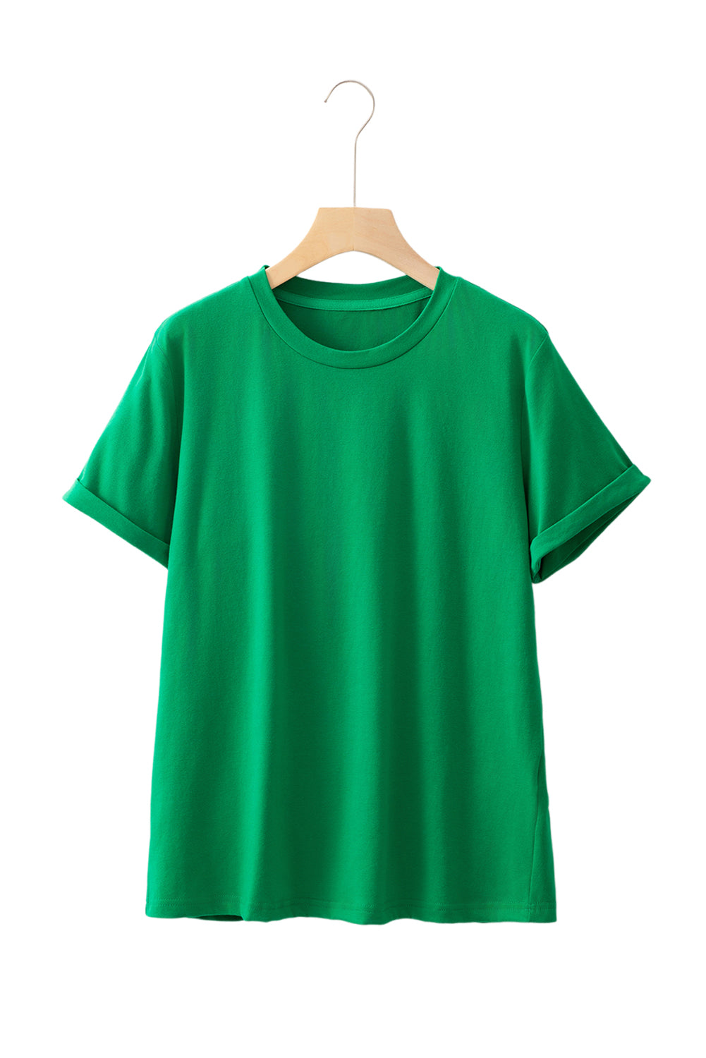 Sachet Pink Solid Color Basic Crew Neck Plain Tee