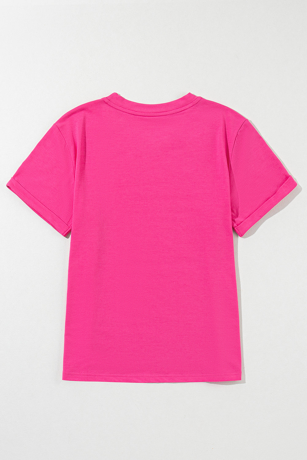Sachet Pink Solid Color Basic Crew Neck Plain Tee