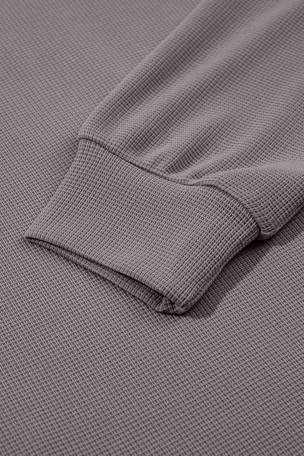 Gray Waffle Texture Collar Half Zip Pocketed Drop Shoulder Sweatshirt
