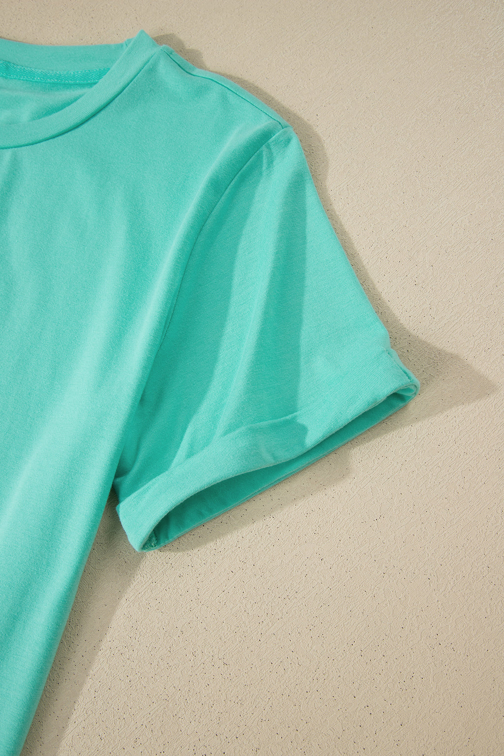 Sachet Pink Solid Color Basic Crew Neck Plain Tee