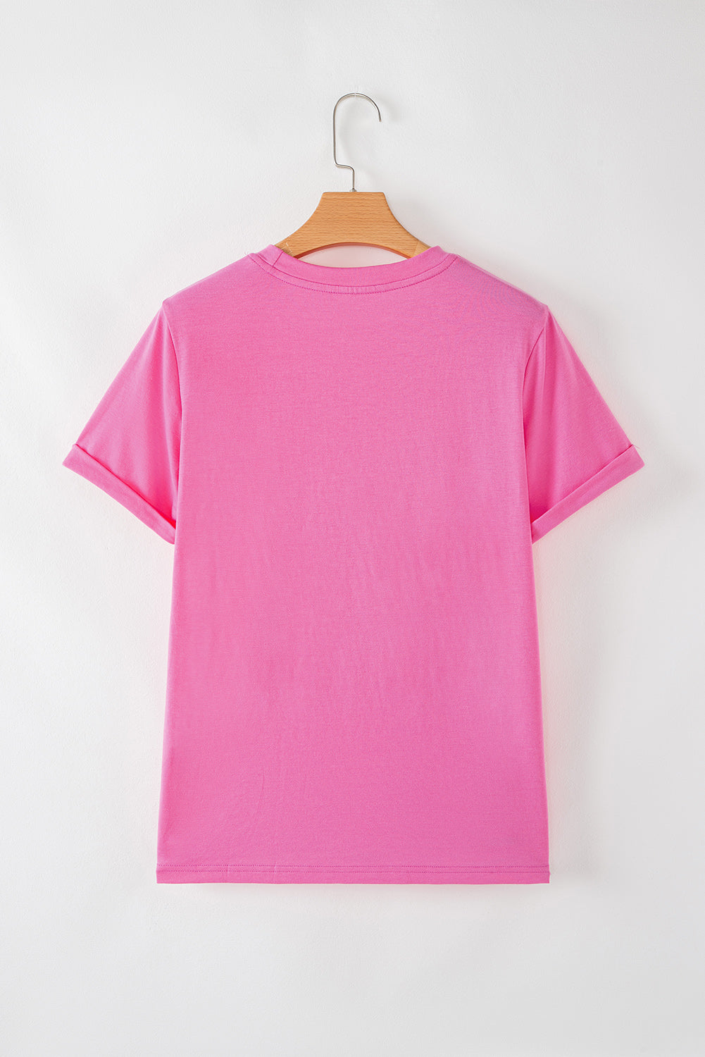 Sachet Pink Solid Color Basic Crew Neck Plain Tee