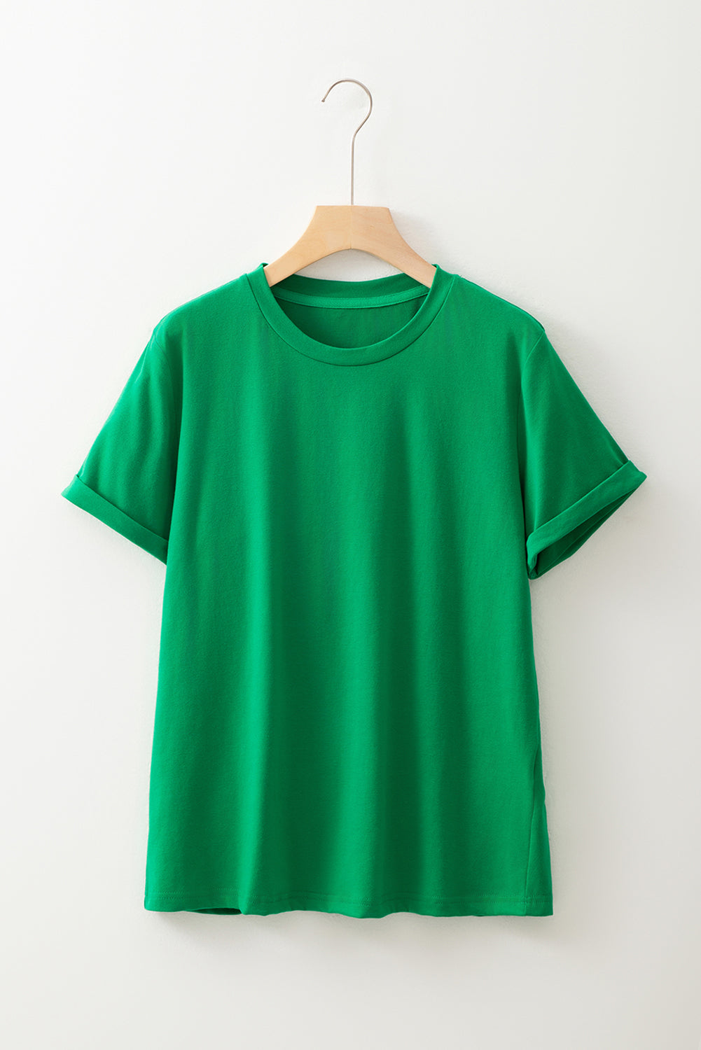 Sachet Pink Solid Color Basic Crew Neck Plain Tee