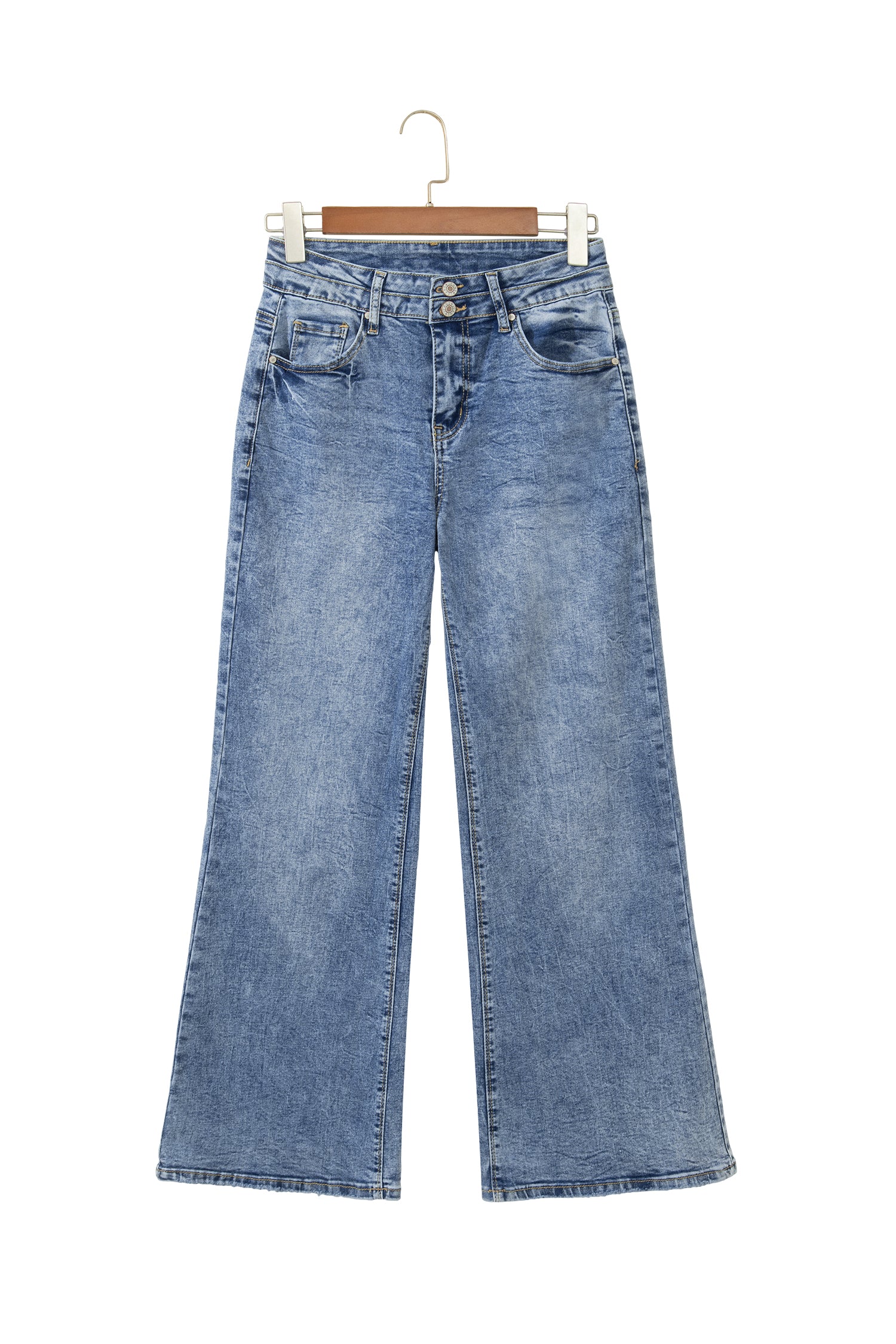 Sail Blue Acid Wash Pocket Detail Flare Jeans