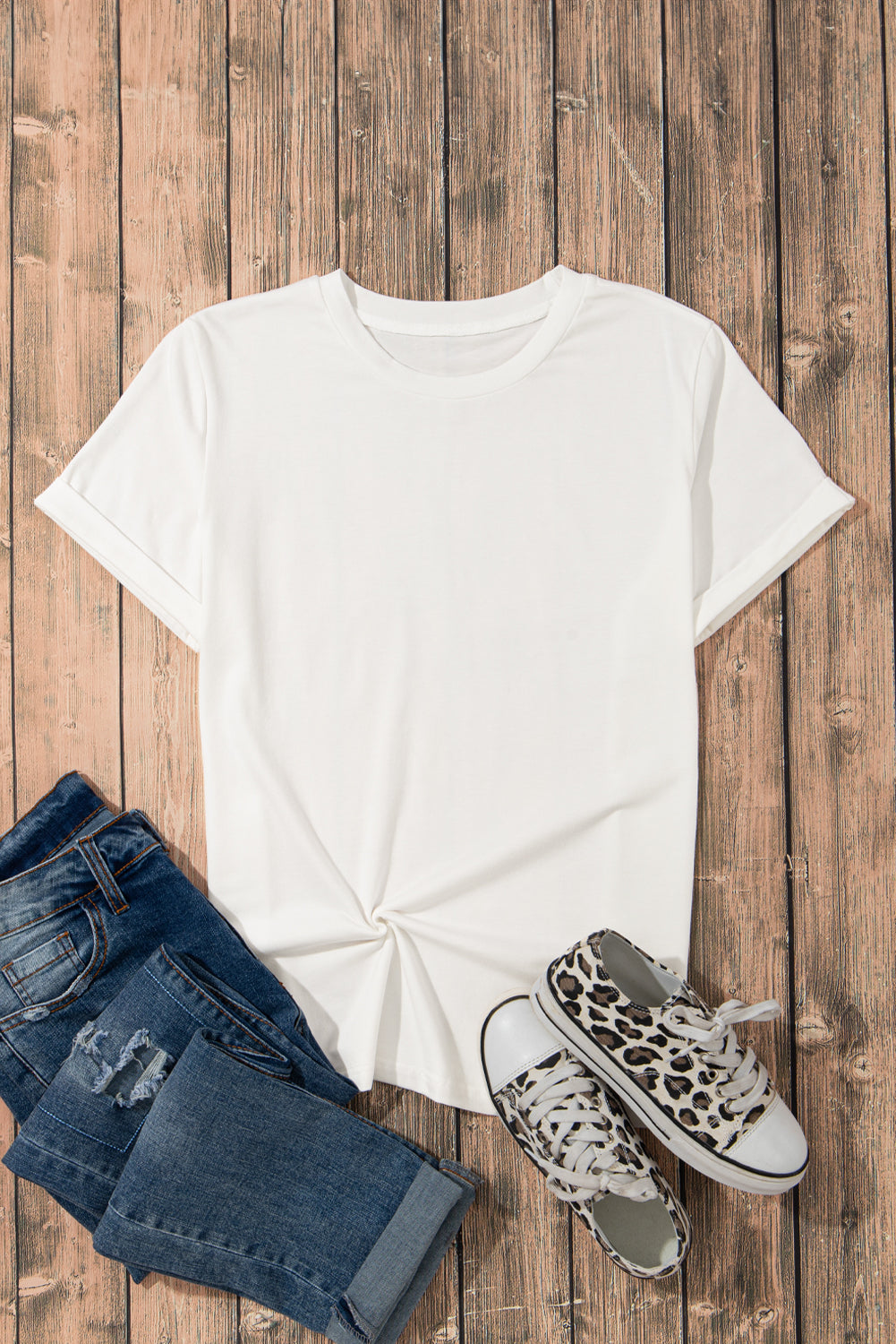 Sachet Pink Solid Color Basic Crew Neck Plain Tee